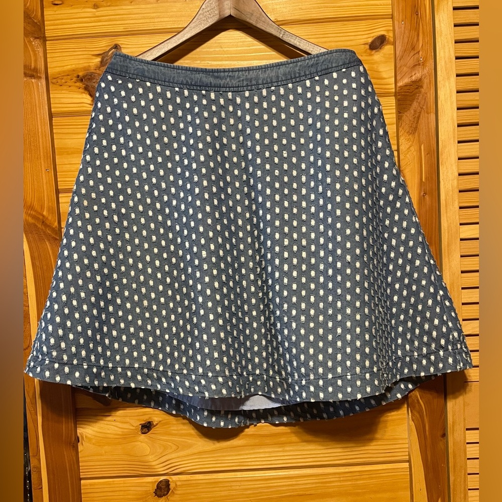 Lane Bryant Denim Chambray Knee Length Aline Skirt White Accent Dots Size 14